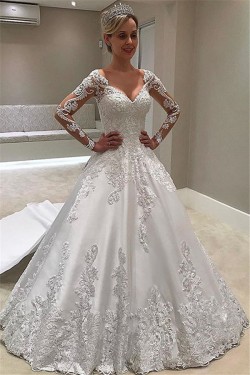 A-Line Lace Long Sleeves Wedding Dresses Bridal Gowns 903240