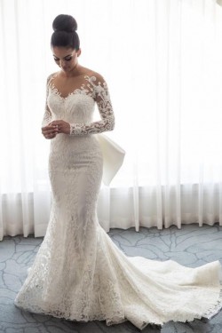 Mermaid Lace Long Sleeves Wedding Dresses Bridal Gowns 903245