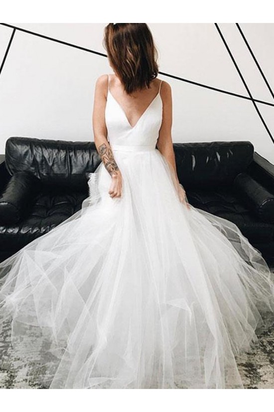 A-Line Long Tulle V Neck Wedding Dresses Bridal Gowns 903250 A-Line Long Tulle V Neck Wedding Dresses Bridal Gowns 903250