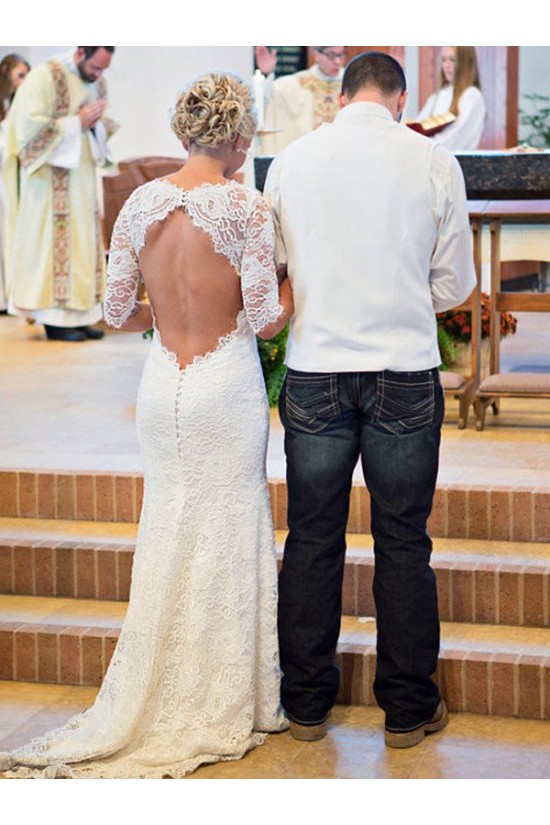 Elegant Mermaid Lace Wedding Dresses Bridal Gowns with Sleeves 903254