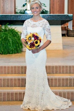 Elegant Mermaid Lace Wedding Dresses Bridal Gowns with Sleeves 903254