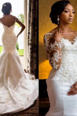 Mermaid Lace Wedding Dresses Bridal Gowns with Long Sleeves 903255