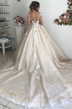 A-Line Lace V Neck Wedding Dresses Bridal Gowns 903256