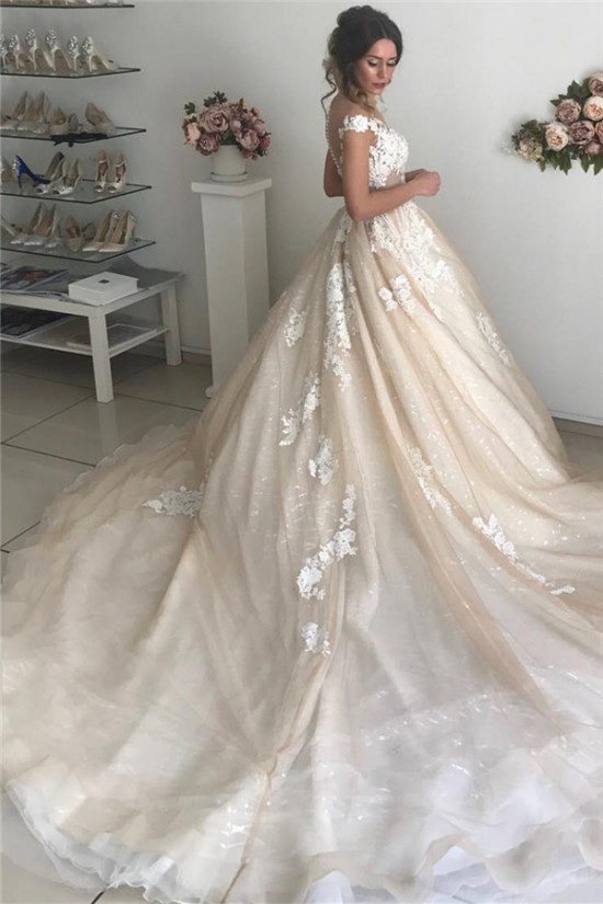 A-Line Lace V Neck Wedding Dresses Bridal Gowns 903256