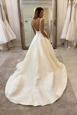 A-Line Satin and Lace Long Wedding Dresses Bridal Gowns 903262