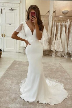 Mermaid V Neck Long Wedding Dresses Bridal Gowns 903266