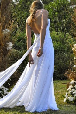 Elegant Long Chiffon and Lace Spaghetti Straps Wedding Dresses Bridal Gowns 903267