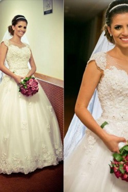 A-Line Beaded Lace Wedding Dresses Bridal Gowns 903273