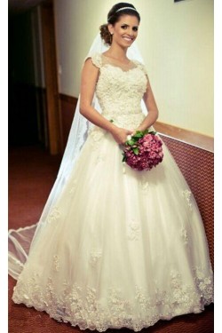 A-Line Beaded Lace Wedding Dresses Bridal Gowns 903273