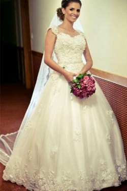 A-Line Beaded Lace Wedding Dresses Bridal Gowns 903273