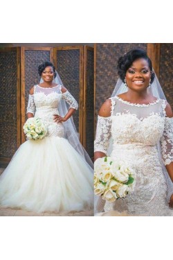 Mermaid Lace and Tulle Beaded Wedding Dresses Bridal Gowns 903275