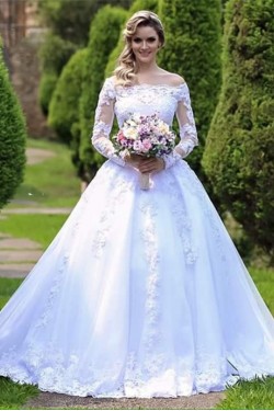 A-Line Long Sleeves Lace Wedding Dresses Bridal Gowns 903276