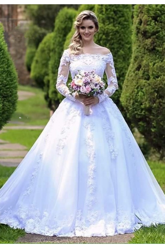 A-Line Long Sleeves Lace Wedding Dresses Bridal Gowns 903276