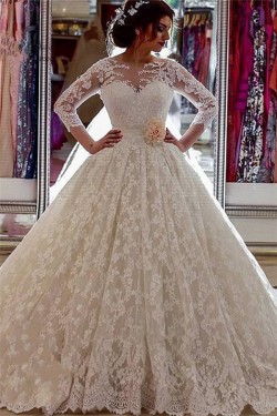 A-Line Long Sleeves Lace Wedding Dresses Bridal Gowns 903280