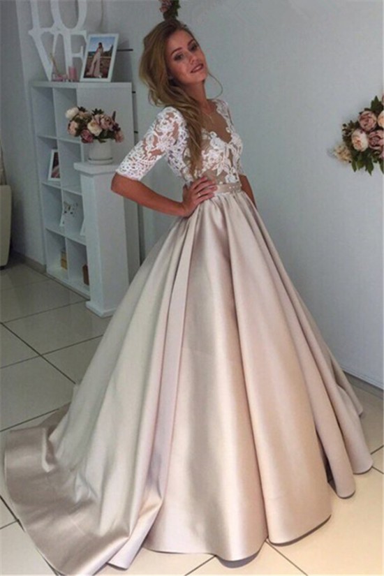 A-Line Lace and Satin Wedding Dresses Bridal Gowns 903285