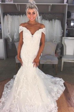 Mermaid Lace Off the Shoulder Long Wedding Dresses Bridal Gowns 903287