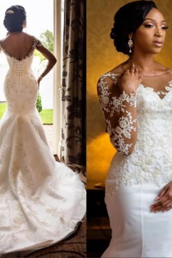 Mermaid Lace Long Sleeves Wedding Dresses Bridal Gowns 903289