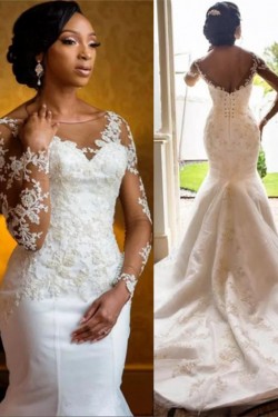 Mermaid Lace Long Sleeves Wedding Dresses Bridal Gowns 903289