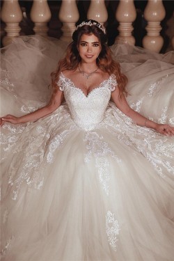A-Line Lace Off the Shoulder Wedding Dresses Bridal Gowns 903295