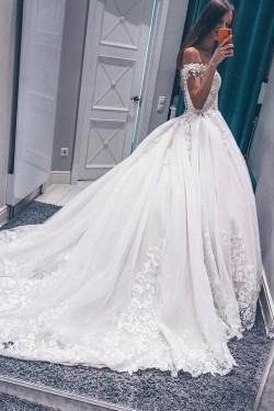 A-Line Lace Off the Shoulder Wedding Dresses Bridal Gowns 903298