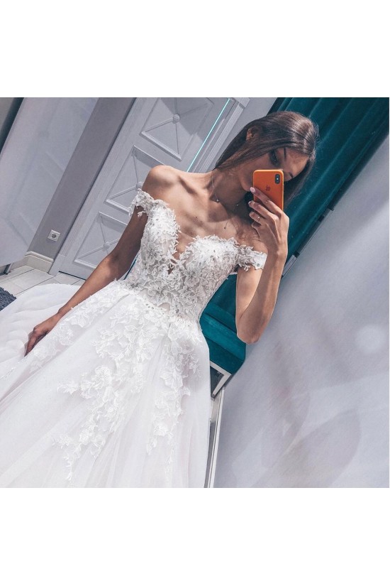 A-Line Lace Off the Shoulder Wedding Dresses Bridal Gowns 903298