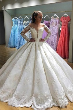 A-Line Lace Long Sleeves Wedding Dresses Bridal Gowns 903302