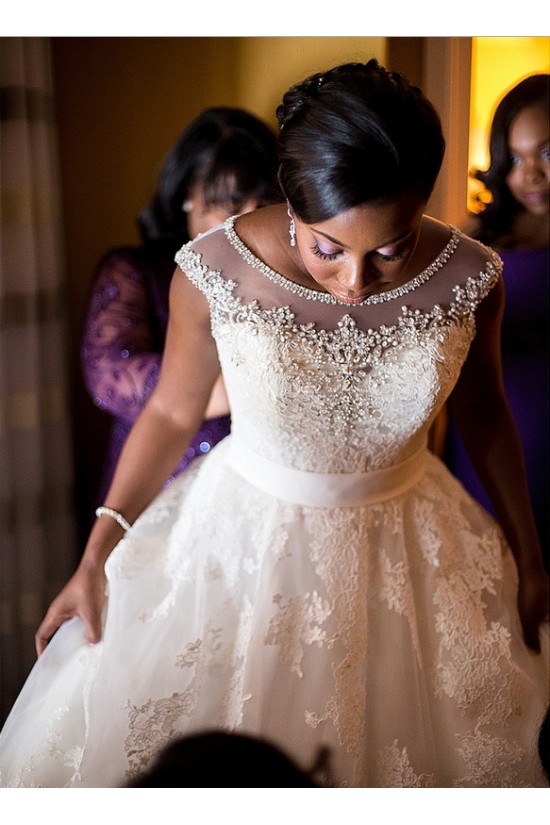 A-Line Lace and Tulle Beaded Wedding Dresses Bridal Gowns 903312 A-Line Lace and Tulle Beaded Wedding Dresses Bridal Gowns 903312