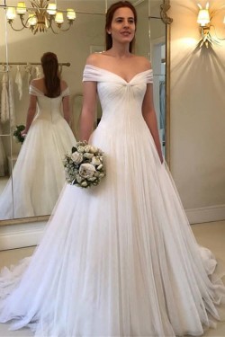A-Line Off the Shoulder Long Wedding Dresses Bridal Gowns 903314