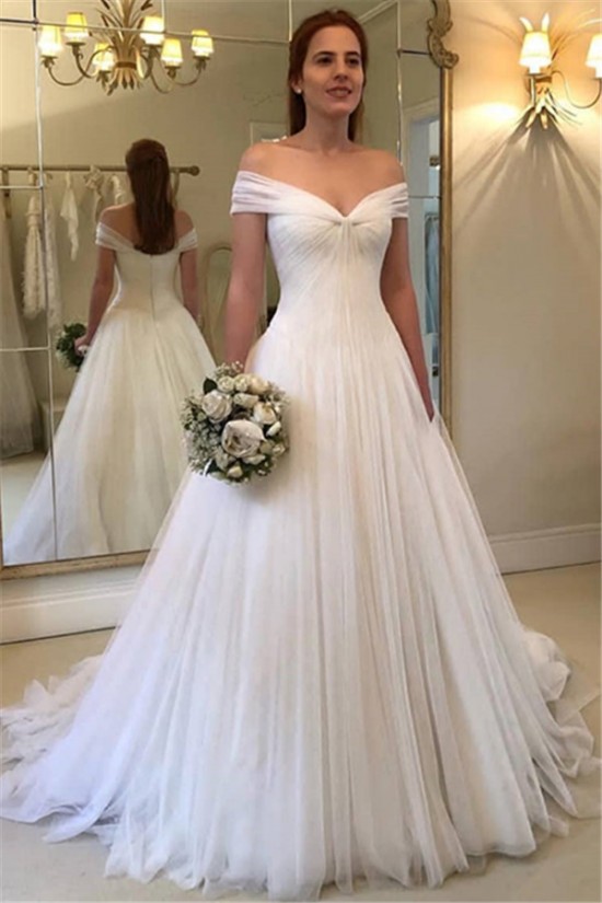 A-Line Off the Shoulder Long Wedding Dresses Bridal Gowns 903314