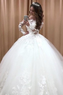 Ball Gowns Lace Long Sleeves Wedding Dresses Bridal Gowns 903315