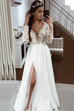 A-Line Lace Long Sleeves Wedding Dresses Bridal Gowns 903319