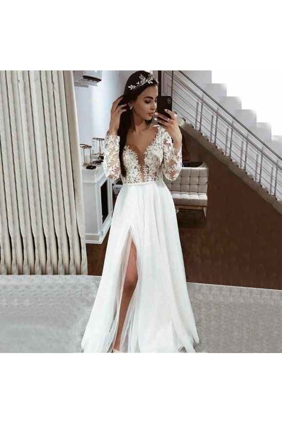 A-Line Lace Long Sleeves Wedding Dresses Bridal Gowns 903319