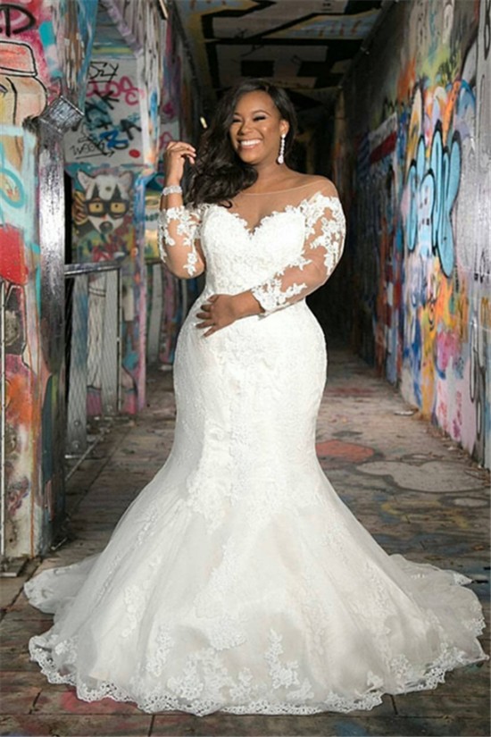 Mermaid Lace Long Sleeves Wedding Dresses Bridal Gowns 903321