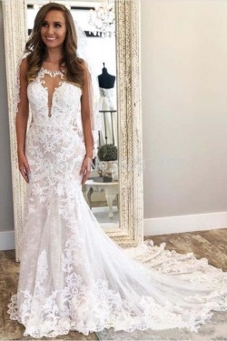 Elegant Mermaid Lace Long Wedding Dresses Bridal Gowns 903323