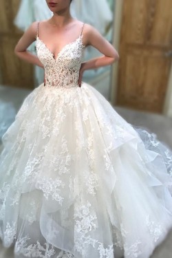 Elegant Lace Spaghetti Straps Wedding Dresses Bridal Gowns 903326