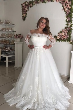 A-Line Lace Long Sleeves Wedding Dresses Bridal Gowns 903328