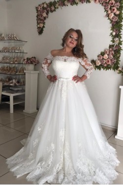 A-Line Lace Long Sleeves Wedding Dresses Bridal Gowns 903328