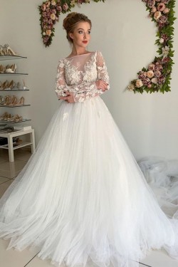 Lace and Tulle Long Sleeves Wedding Dresses Bridal Gowns 903330