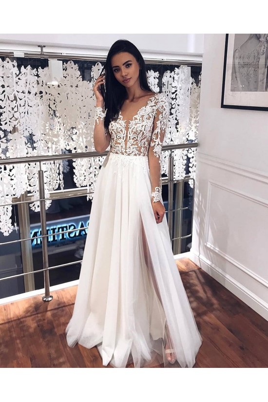 Elegant Lace and Tulle Long Sleeves Wedding Dresses Bridal Gowns 903331 Elegant Lace and Tulle Long Sleeves Wedding Dresses Bridal Gowns 903331