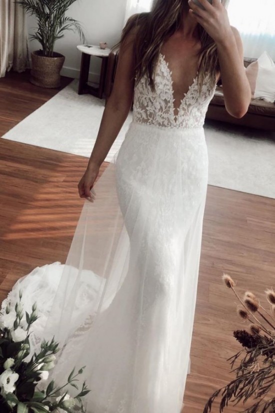 Long Mermaid Lace and Tulle Wedding Dresses Bridal Gowns 903337
