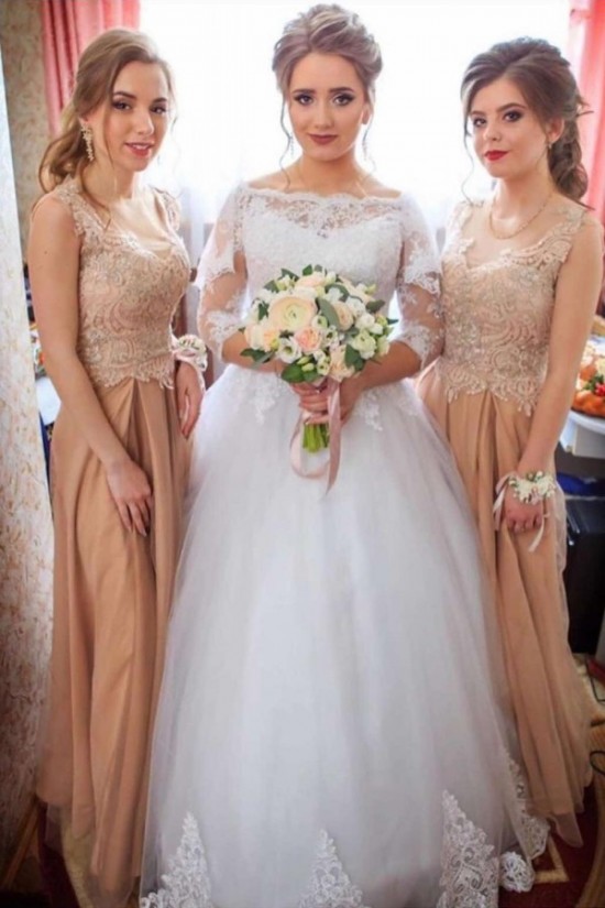 A-Line Lace and Tulle Wedding Dresses Bridal Gowns with Sleeves 903338 A-Line Lace and Tulle Wedding Dresses Bridal Gowns with Sleeves 903338