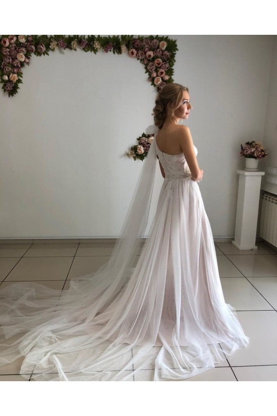 A-Line Lace and Tulle One Shoulder Wedding Dresses Bridal Gowns 903339 A-Line Lace and Tulle One Shoulder Wedding Dresses Bridal Gowns 903339