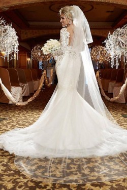 Elegant Mermaid Lace Long Sleeves Wedding Dresses Bridal Gowns 903343