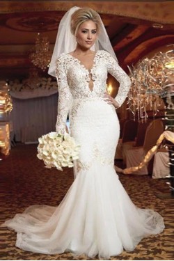 Elegant Mermaid Lace Long Sleeves Wedding Dresses Bridal Gowns 903343