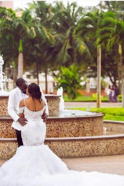 Mermaid Lace and Tulle Off the Shoulder Wedding Dresses Bridal Gowns 903345