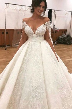 A-Line Lace Long Sleeves Wedding Dresses Bridal Gowns 903354