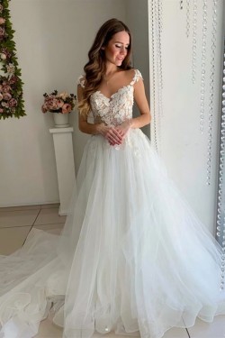 A-Line Lace and Tulle Wedding Dresses Bridal Gowns 903355