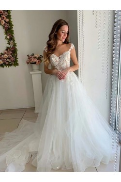 A-Line Lace and Tulle Wedding Dresses Bridal Gowns 903355