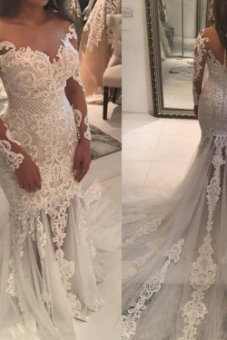 Mermaid Lace Long Sleeves Wedding Dresses Bridal Gowns 903360