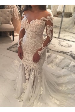 Mermaid Lace Long Sleeves Wedding Dresses Bridal Gowns 903360